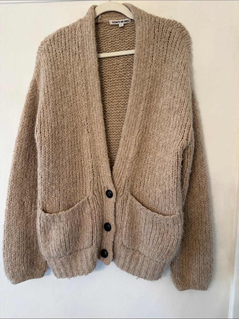 Elizabeth and James Cozy Beige Button-Front Cardigan Alpaca Blend